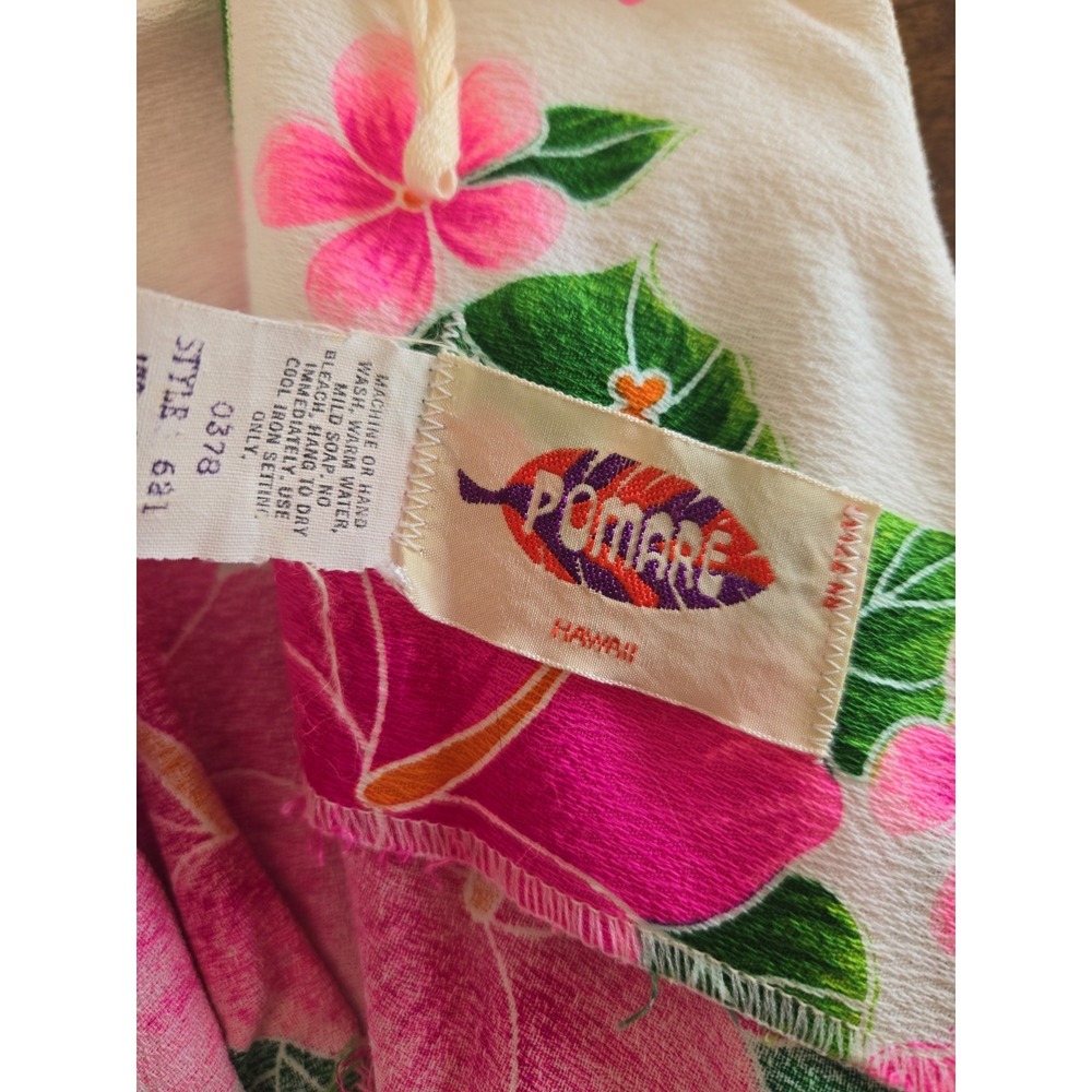 VTG Rare Pomare Hawaiian Sleeveless Cotton Dress Empire Waist Back Pleated 14 - Picture 11 of 16